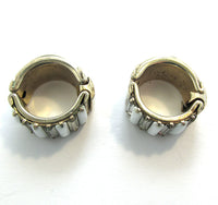 Eye-Catching 1960s Vintage Clear and White Diamante Hoop Earrings - Side - Thumbnail
