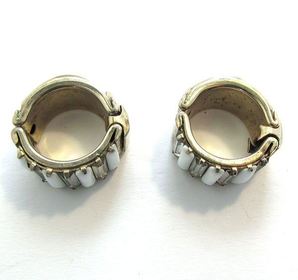 Eye-Catching 1960s Vintage Clear and White Diamante Hoop Earrings - Side