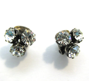Signed Dainty 1950s Vintage Weiss Sparkling Clear Diamante Earrings - Front