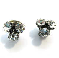 Signed Dainty 1950s Vintage Weiss Sparkling Clear Diamante Earrings - Front - Thumbnail