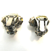 Signed Dainty 1950s Vintage Weiss Sparkling Clear Diamante Earrings - Back - Thumbnail