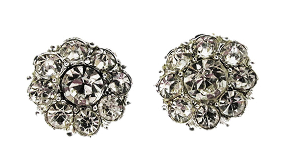 Vintage 1950s Flawless Clear Rhinestone Silver-Toned Floral Earrings - Front