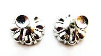 Vintage 1950s Flawless Clear Rhinestone Silver-Toned Floral Earrings - Back - Thumbnail