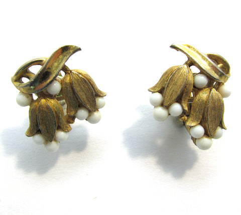 Signed Vintage 1950s Crown Trifari Mid-Century Designer Earrings - Front
