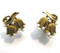 Signed Vintage 1950s Crown Trifari Mid-Century Designer Earrings - Front - Thumbnail