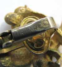 Signed Vintage 1950s Crown Trifari Mid-Century Designer Earrings - Signature - Thumbnail