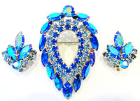 Vintage 1960s Sarah Coventry’s Iconic Blue Lagoon Pin and Earrings Set - Front - Thumbnail