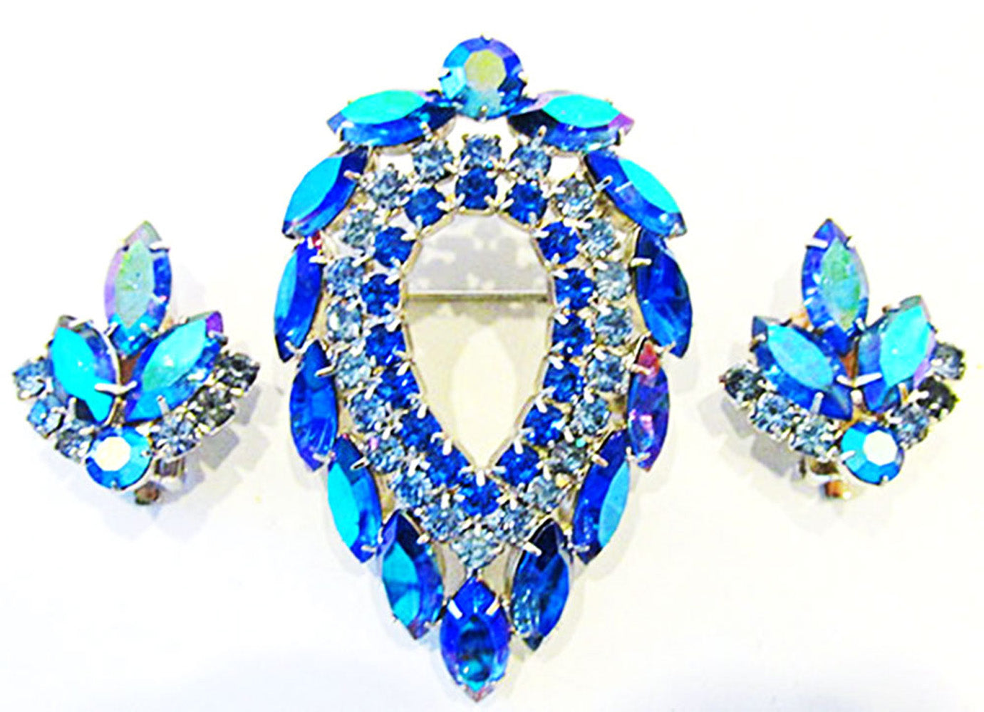 Vintage 1960s Sarah Coventry’s Iconic Blue Lagoon Pin and Earrings Set - Front