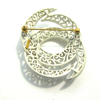 Signed Crown Trifari Vintage 1950s Designer Intricate White Enamel Pin