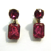 Eye-Catching Vintage 1950s Mid-Century Pink Diamante Drop Earrings - Front - Thumbnail