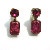 Eye-Catching Vintage 1950s Mid-Century Pink Diamante Drop Earrings - Front - Thumbnail