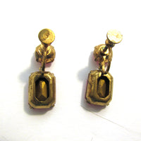 Eye-Catching Vintage 1950s Mid-Century Pink Diamante Drop Earrings - Back - Thumbnail