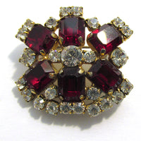Vintage 1950s Head-Turning Clear and Red Diamante Geometric Pin - Front - Thumbnail