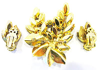 Weiss 1950s Unique Color Combination Rhinestone Pin and Earrings - Back - Thumbnail