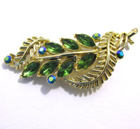 Attractive Signed Star Vintage 1960s Mid-Century Diamante Leaf Pin - Front - Thumbnail