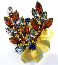 Weiss 1950s Unique Color Combination Rhinestone Pin and Earrings - Pin Front - Thumbnail