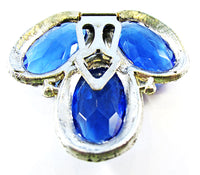 Gorgeous Vintage 1930s Art Deco Blue and Clear Rhinestone Dress Clip  Back - Thumbnail