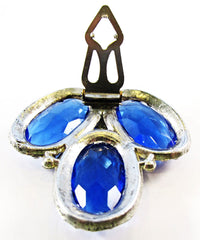Gorgeous Vintage 1930s Art Deco Blue and Clear Rhinestone Dress Clip - Back - Thumbnail