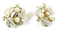 Judy Lee 1950s Vintage Rhinestone and Pearl Bracelet and Earrings - Earring Fronts - Thumbnail