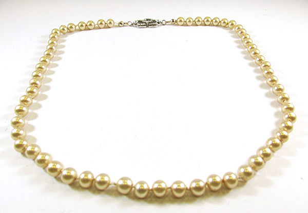 Vintage Trifari Mid-Century 1950s Pearl and Rhinestone Necklace - Front