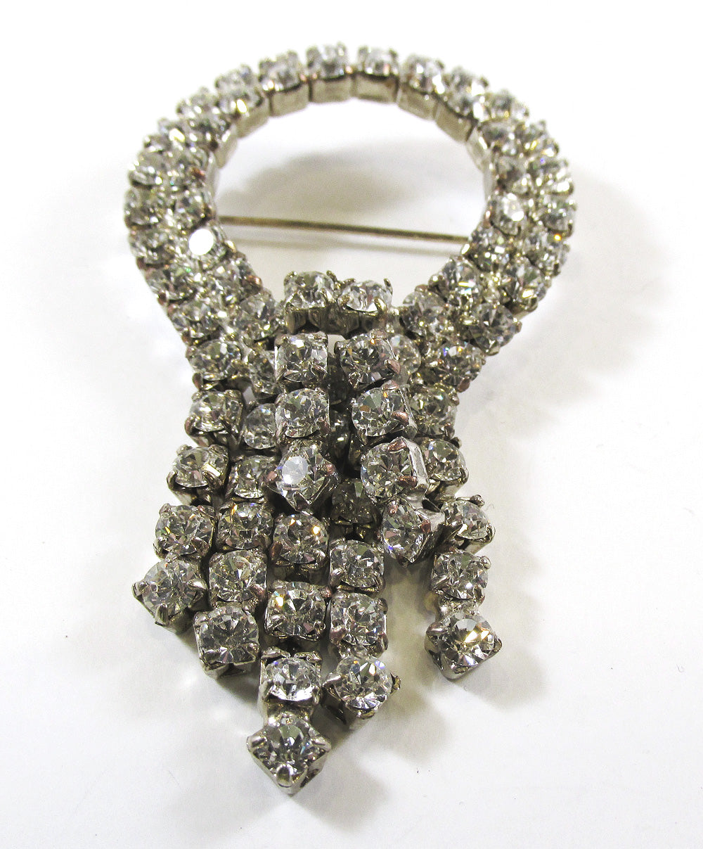 Vintage 1950s Mid-Century Bold and Sparkling Clear Rhinestone Drop Pin - Front