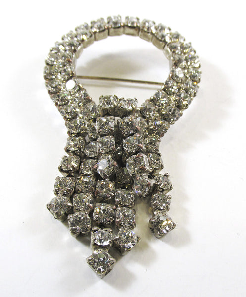 Vintage 1950s Mid-Century Bold and Sparkling Clear Rhinestone Drop Pin - Front