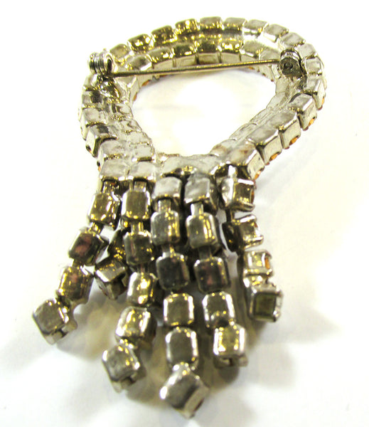 Vintage 1950s Mid-Century Bold and Sparkling Clear Rhinestone Drop Pin - Back
