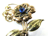 Harry Iskin Vintage 1940s Gold-Filled Rhinestone Floral Bouquet Pin - Close Up - Thumbnail