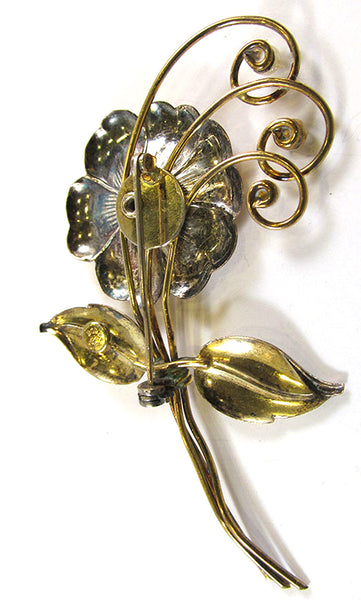 Harry Iskin Vintage 1940s Gold-Filled Rhinestone Floral Bouquet Pin - Back