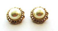 Kramer Vintage 1960s Pearl Cabochon Gold Clip-On Earrings - Front - Thumbnail