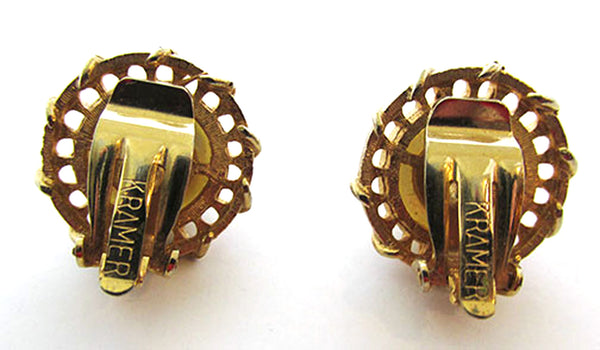 Kramer Vintage 1960s Pearl Cabochon Gold Clip-On Earrings - Back