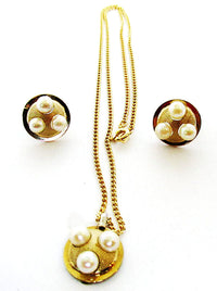 DCE Signed Vintage1950s Pearl and Gold-Filled Pendant and Earrings - Front - Thumbnail