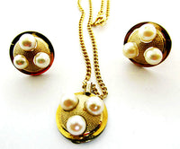 DCE Signed Vintage1950s Pearl and Gold-Filled Pendant and Earrings - Close Up - Thumbnail