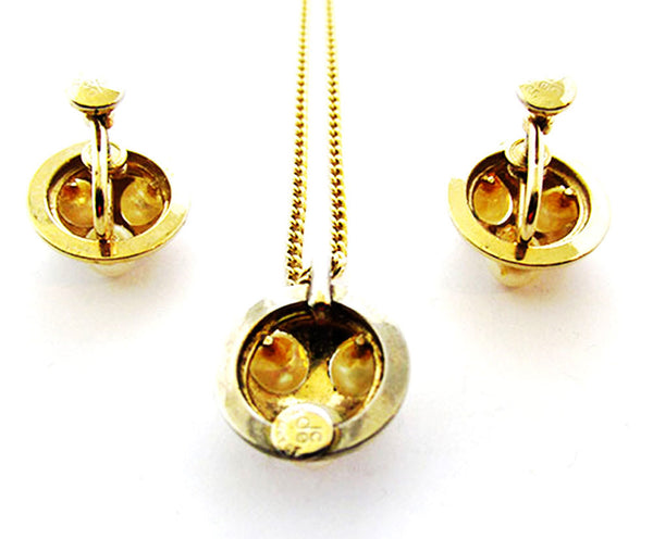 DCE Signed Vintage1950s Pearl and Gold-Filled Pendant and Earrings - Back