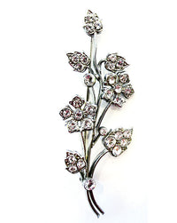 Head-Turning Signed Czechoslovakia 1930s Vintage Diamante Floral Pin - Front - Thumbnail