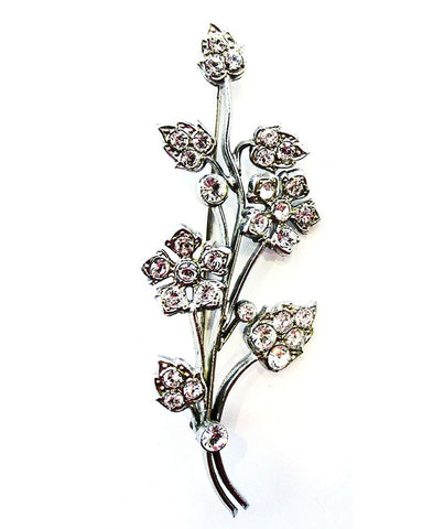 Head-Turning Signed Czechoslovakia 1930s Vintage Diamante Floral Pin - Front