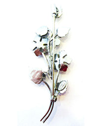 Head-Turning Signed Czechoslovakia 1930s Vintage Diamante Floral Pin - Back - Thumbnail