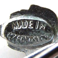 Head-Turning Signed Czechoslovakia 1930s Vintage Diamante Floral Pin - Mark - Thumbnail