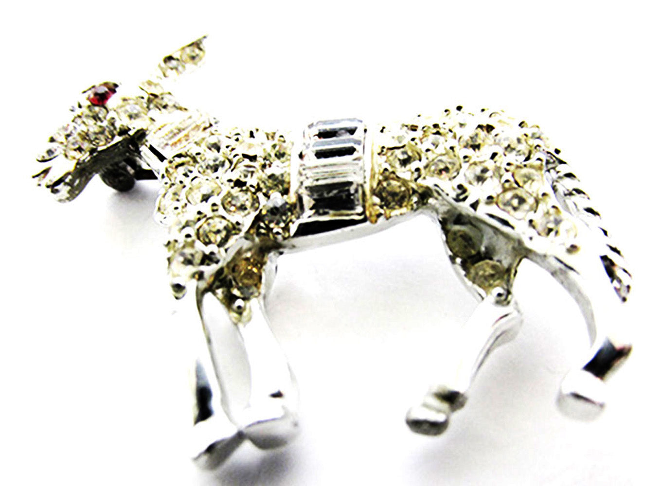 Adorable Vintage 1960s Mid-Century Clear Rhinestone Donkey Pin