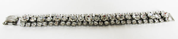 Vintage 1950s Mid-Century Sparkling Clear Rhinestone Link Bracelet - Front