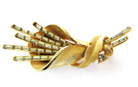 Trifari 1950s Vintage Mid Century Designer Rhinestone Clear Floral Pin - Front - Thumbnail