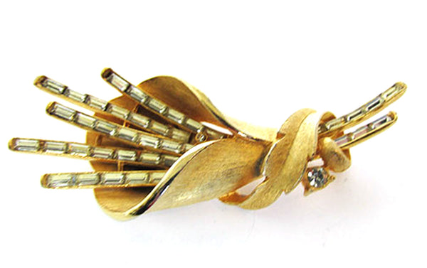 Trifari 1950s Vintage Mid Century Designer Rhinestone Clear Floral Pin - Front