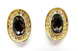 Vintage 1970s Amethyst and Clear Rhinestone Gold Earrings - Front