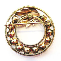 Signed DCE Vintage 1950s Classic Diamante and Gold-Filled Circle Pin - Back - Thumbnail
