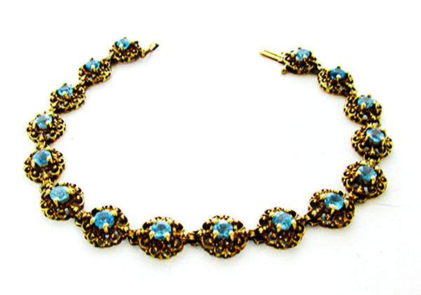 Signed CJC Vintage 1960s Sterling Vermeil Rhinestone Bracelet - Front