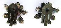 Vintage 1950s Black Rhinestone Floral Clip-On Earrings - Back - Thumbnail