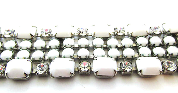 Signed Weiss Vintage 1950s Mid-Century White Rhinestone Bracelet - Close Up