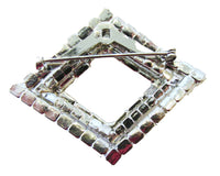 Vintage 1950s Stunning Diamond-Shaped Silver Clear Rhinestone Pin - Back - Thumbnail