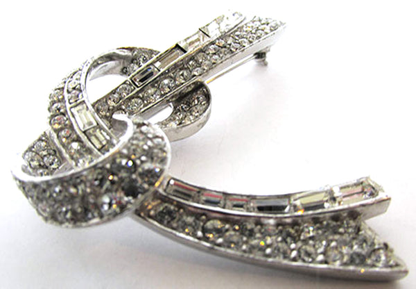 Boucher Signed Vintage 1950s Designer Clear Rhinestone Love Knot Pin - Front