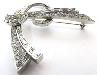 Boucher Signed Vintage 1950s Designer Clear Rhinestone Love Knot Pin - Front - Thumbnail